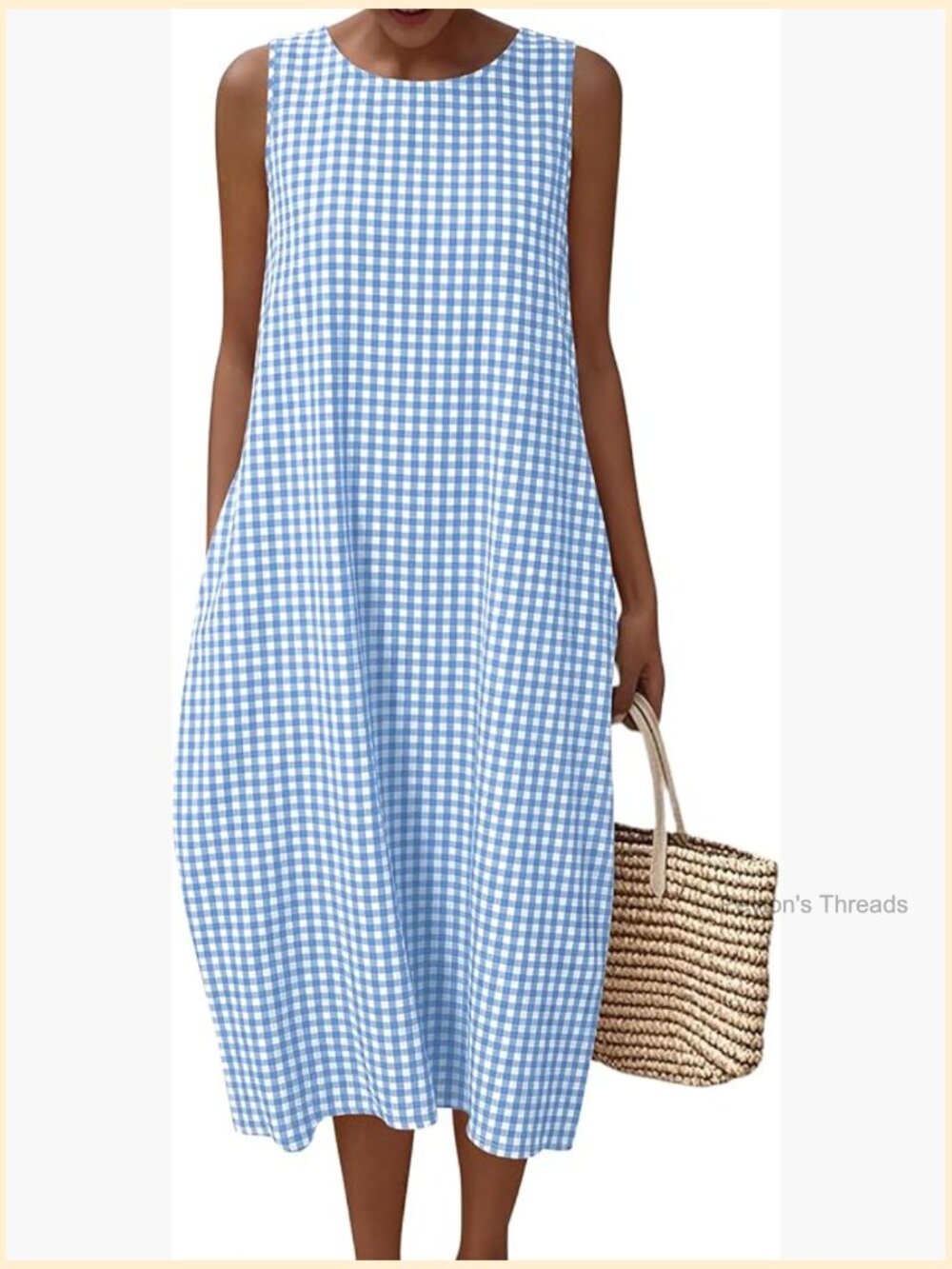 Cotton Maxi Dress with Pockets, Crew Neck, Sleeveless, A-Line, Beach Vacation